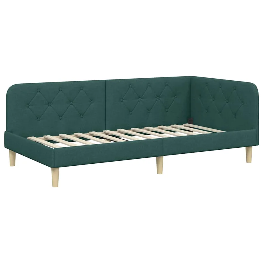 Cadre de lit d'angle Vert foncé 90 x 190 cm tissu - 6