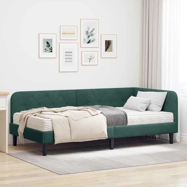 Cadre de lit d'angle Vert foncé 100 x 200 cm Velours