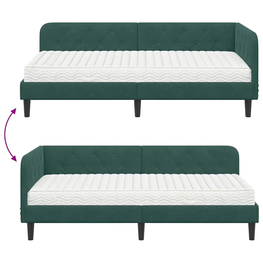 Cadre de lit d'angle Vert foncé 100 x 200 cm Velours - 12