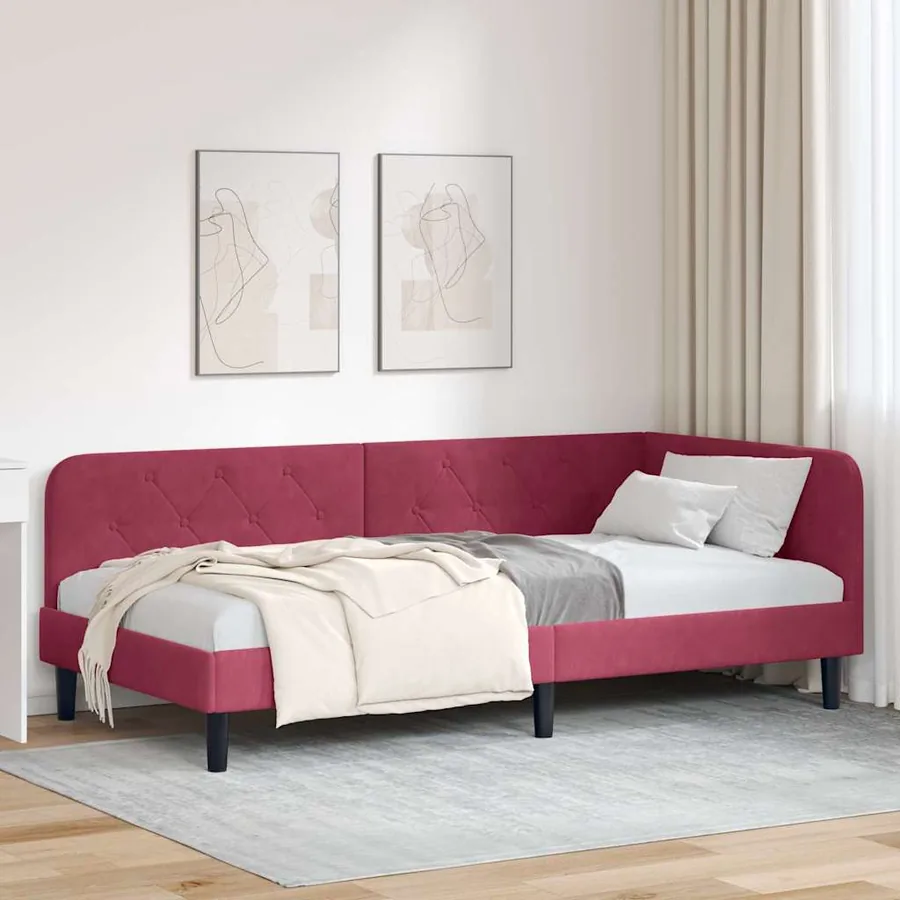 Cadre de lit d'angle Bordeaux 100 x 200 cm Velours