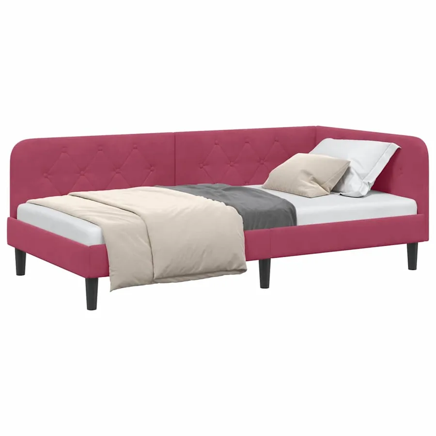 Cadre de lit d'angle Bordeaux 100 x 200 cm Velours - 3