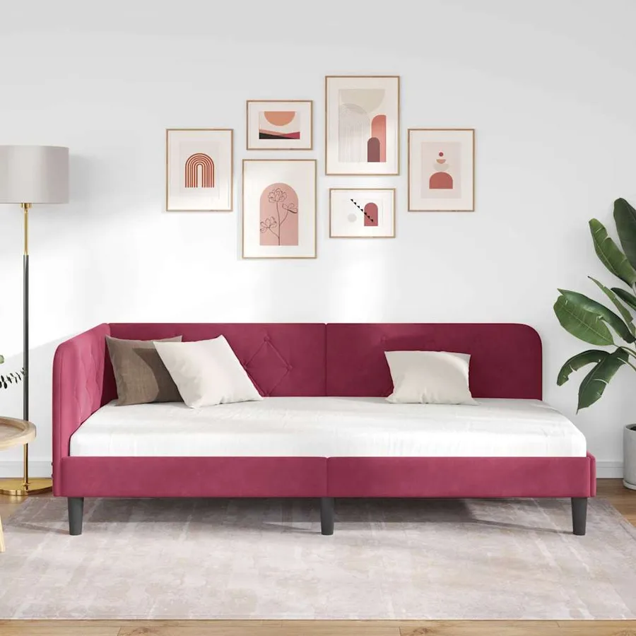 Cadre de lit d'angle Bordeaux 100 x 200 cm Velours - 4