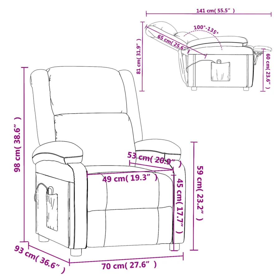 Fauteuil inclinable électrique Taupe Tissu - 12