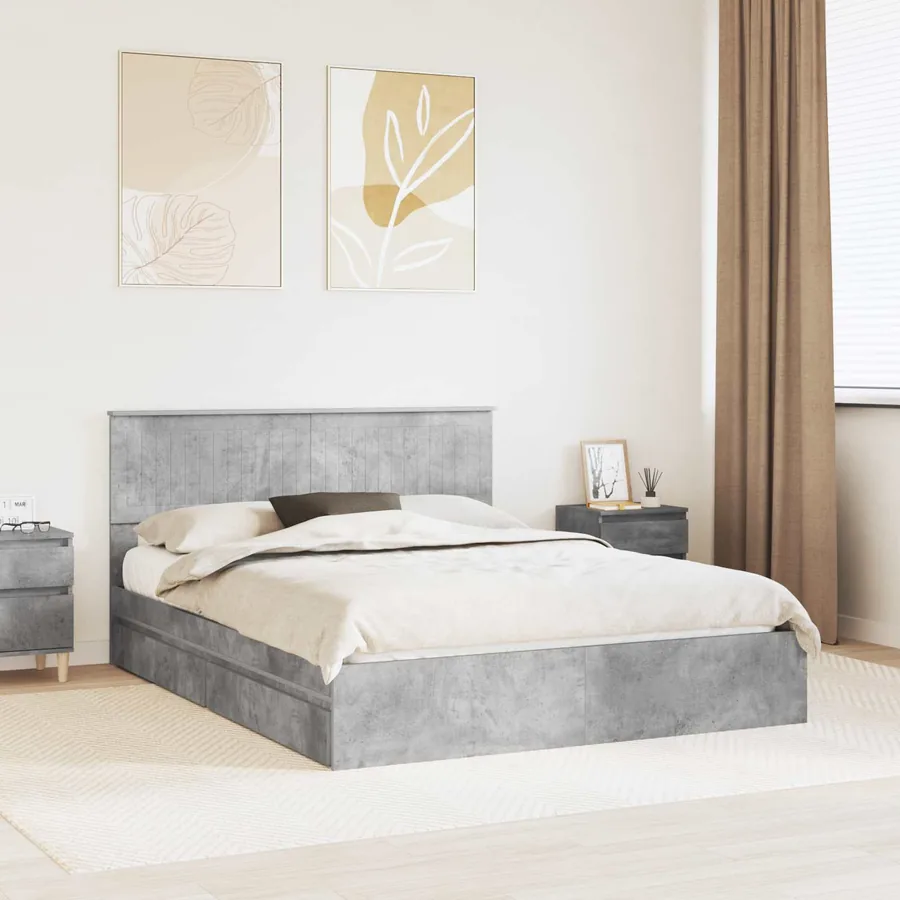 Lit de Rangement Gris béton 150 x 200 cm Bois d'ingénierie