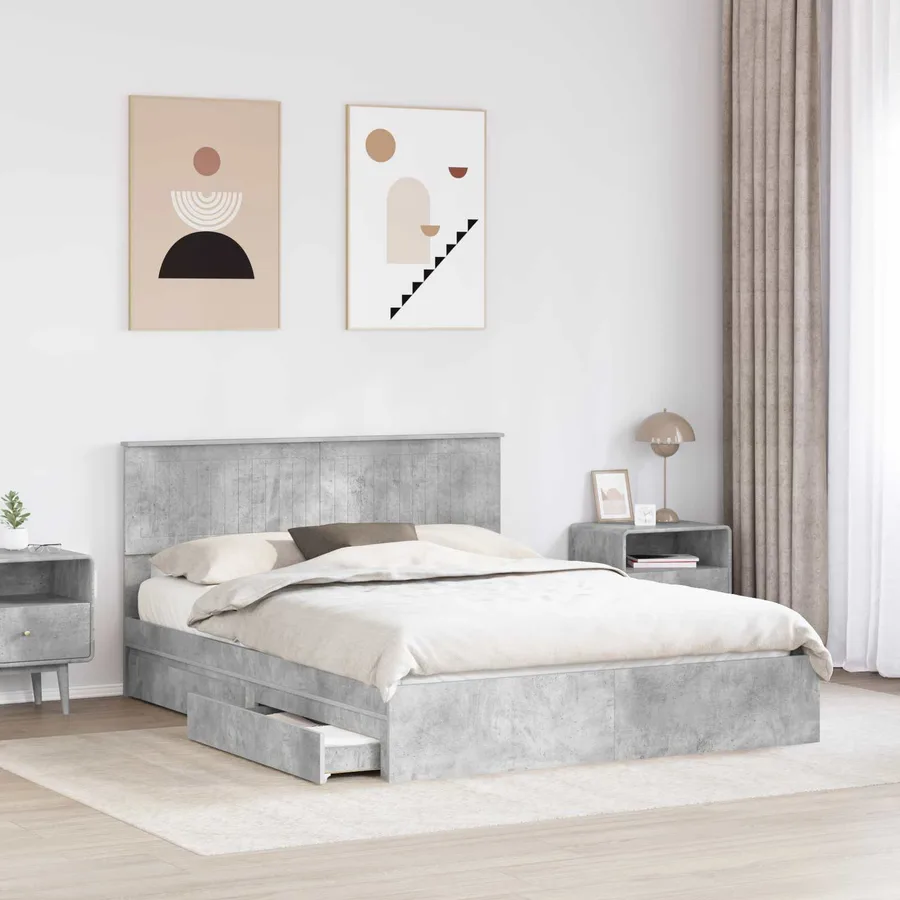 Lit de Rangement Gris béton 150 x 200 cm Bois d'ingénierie - 3