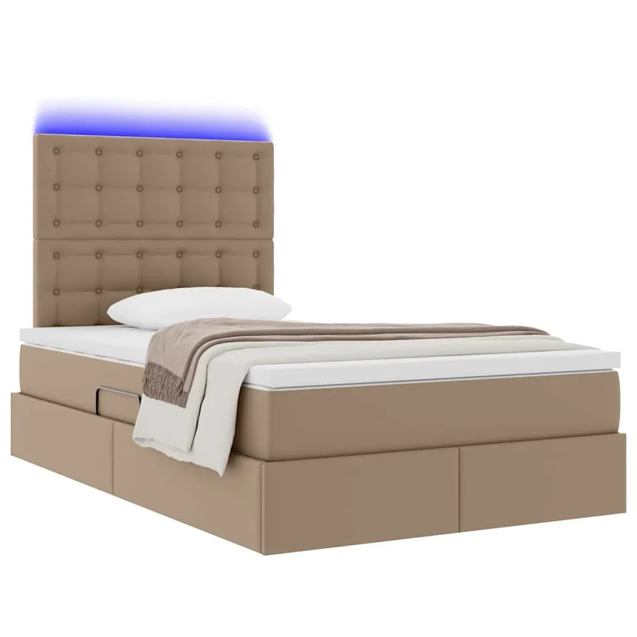 Lit avec rangement et LED Cappuccino 120 x 200 cm Simili cuir - 3