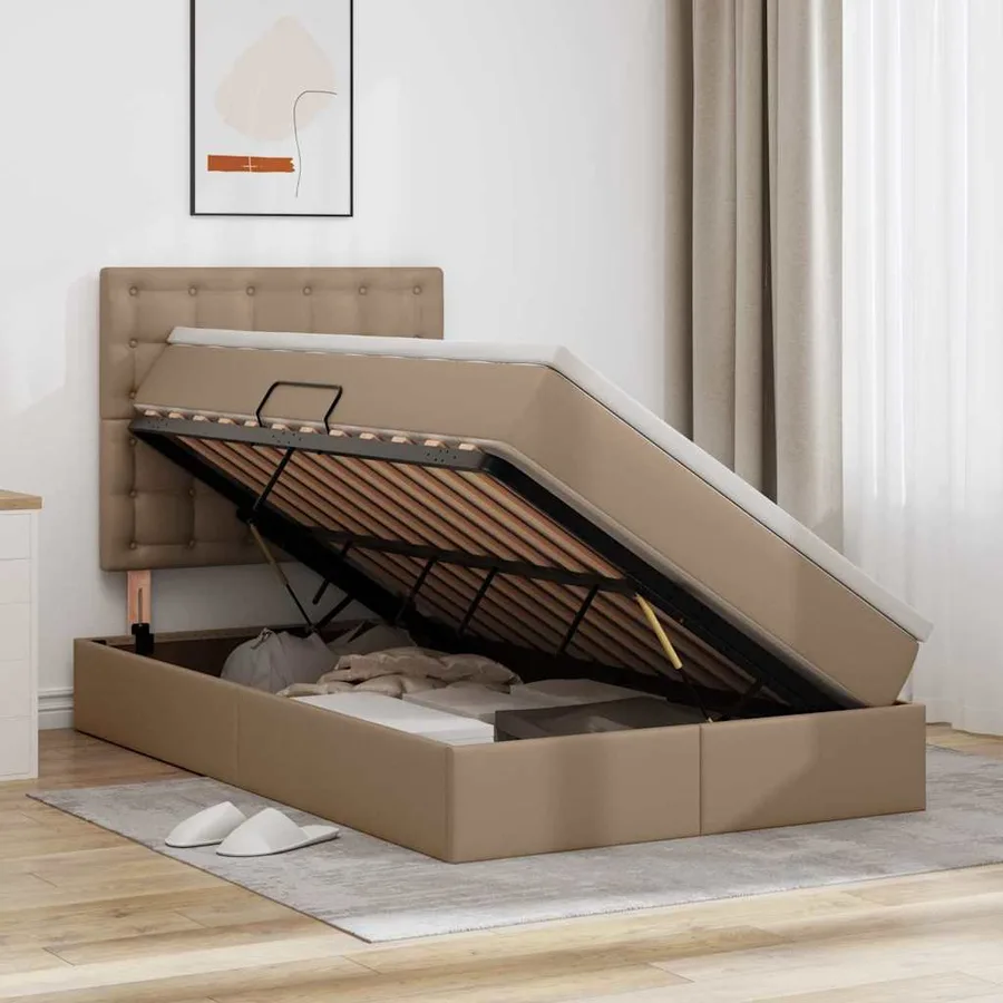 Lit avec rangement et LED Cappuccino 120 x 200 cm Simili cuir - 4