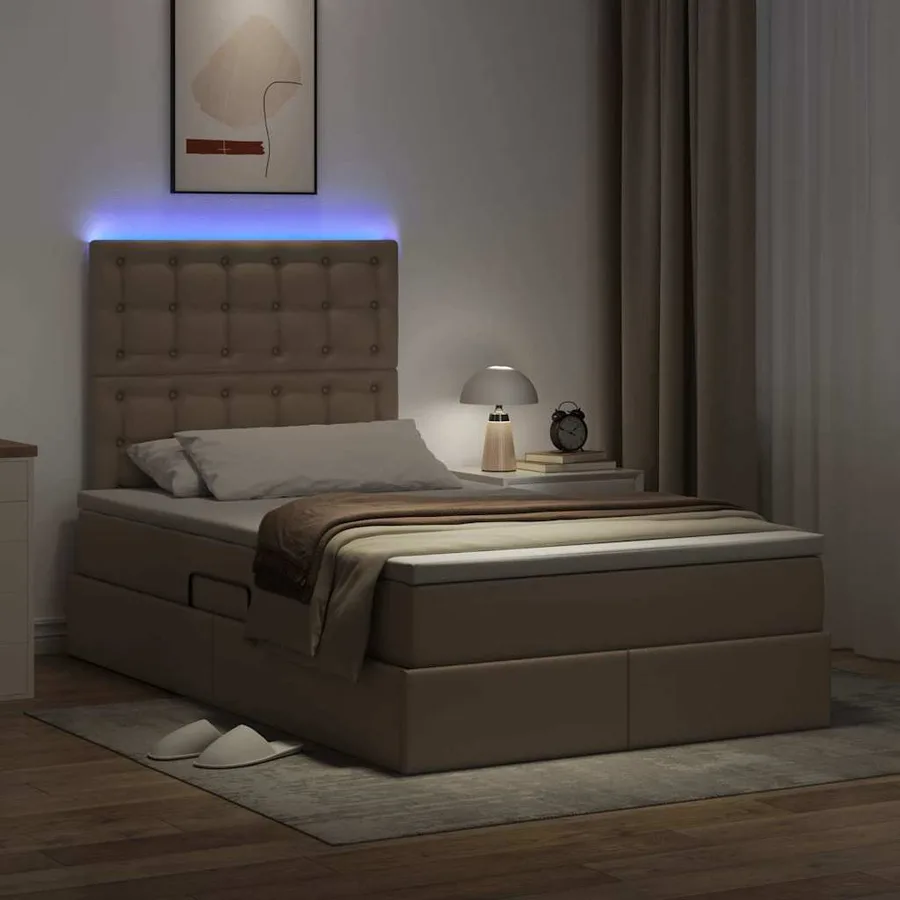 Lit avec rangement et LED Cappuccino 120 x 200 cm Simili cuir - 5