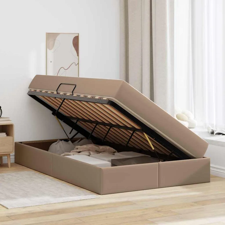 Lit avec rangement et matelas 2 pcs Cappuccino Cuir - 4