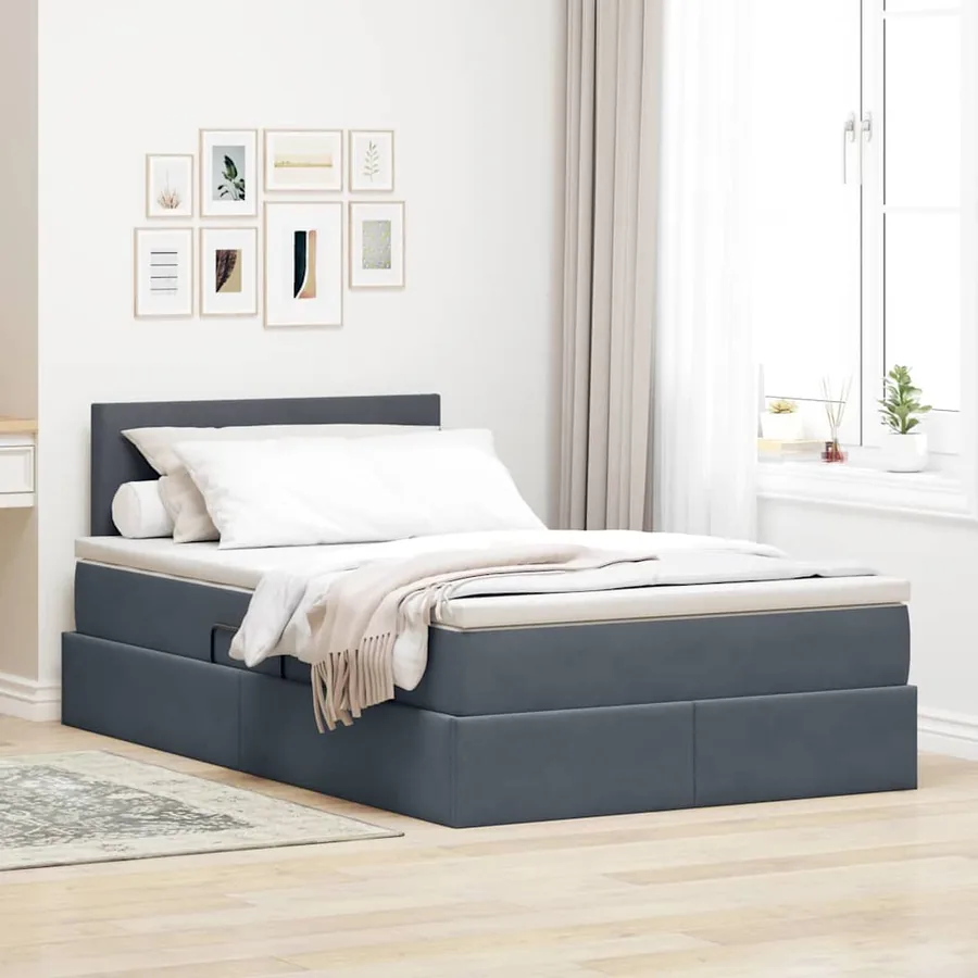 Lit de rangement LED avec matelas Gris foncé 120 x 190 cm