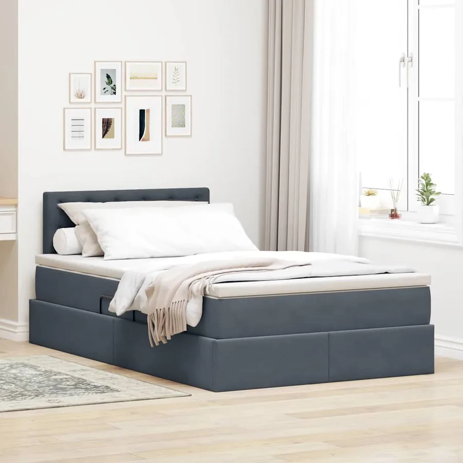 Lit de rangement LED avec matelas Gris foncé 120 x 190 cm