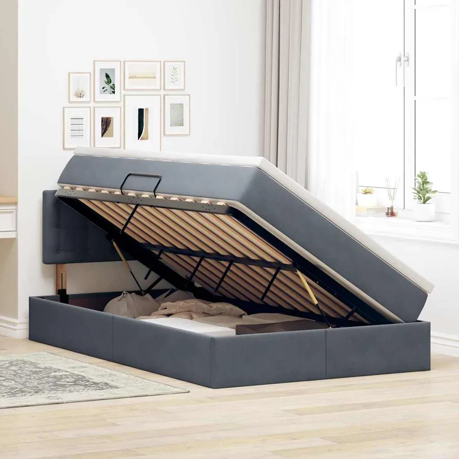 Lit de rangement LED avec matelas Gris foncé 120 x 190 cm - 4