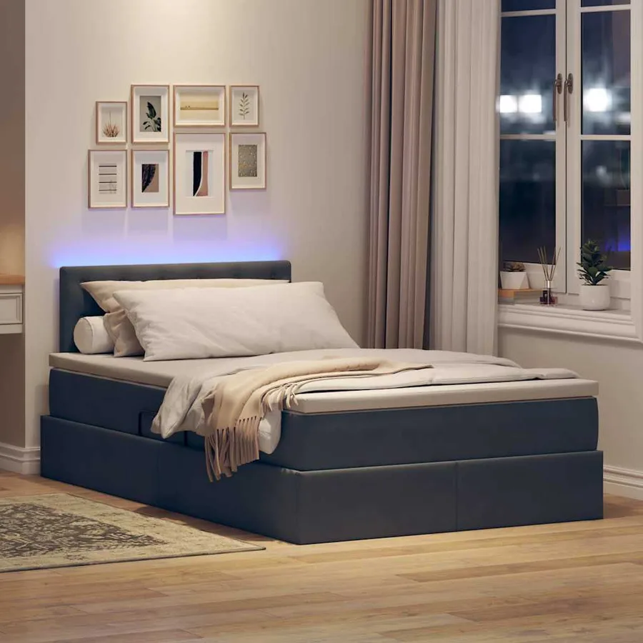 Lit de rangement LED avec matelas Gris foncé 120 x 190 cm - 5