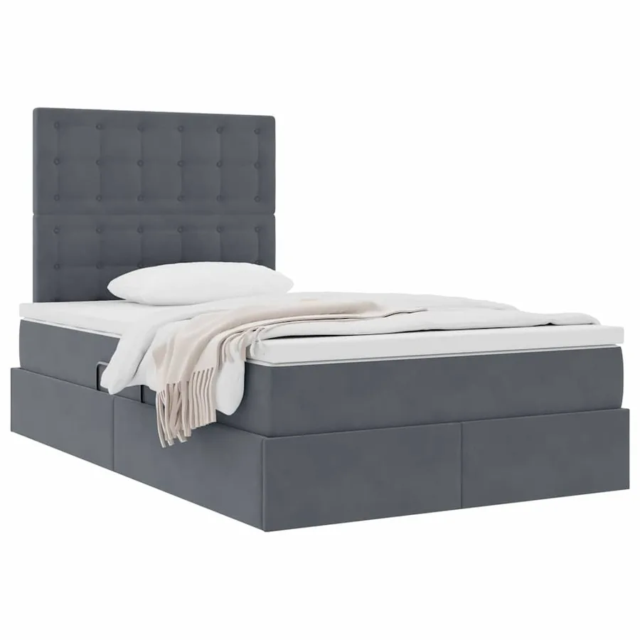 Lit avec rangement et matelas Gris foncé 120 x 190 cm Velours - 3