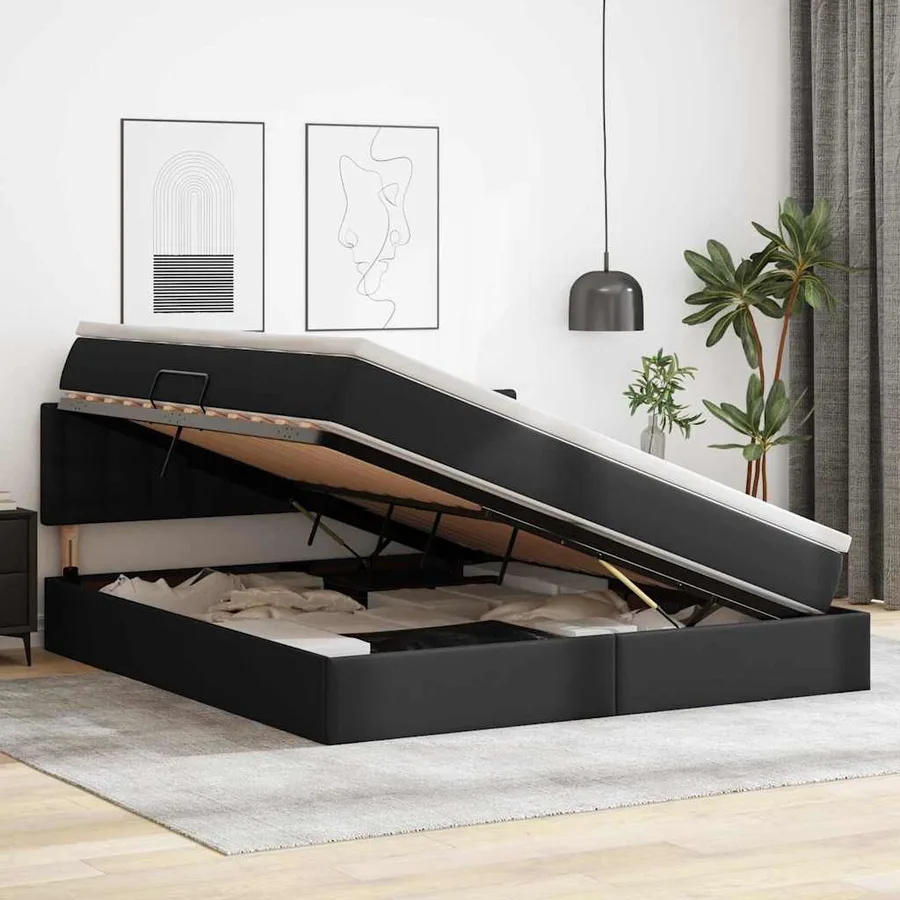 Lit avec rangement et matelas Noir 160 x 200 cm Simili cuir - 4