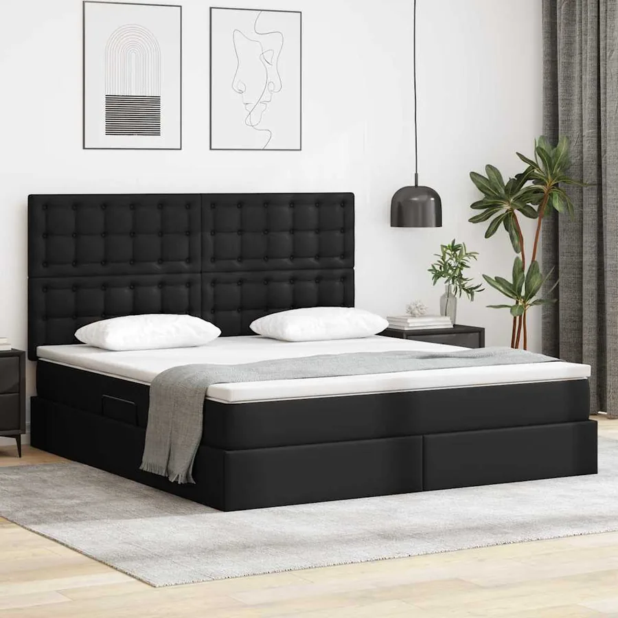 Lit avec rangement et LED Noir 160 x 200 cm Simili cuir