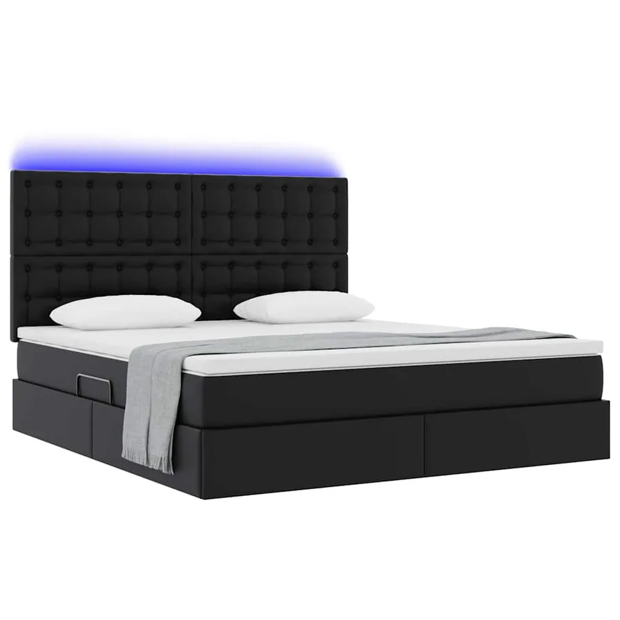 Lit avec rangement et LED Noir 160 x 200 cm Simili cuir - 3