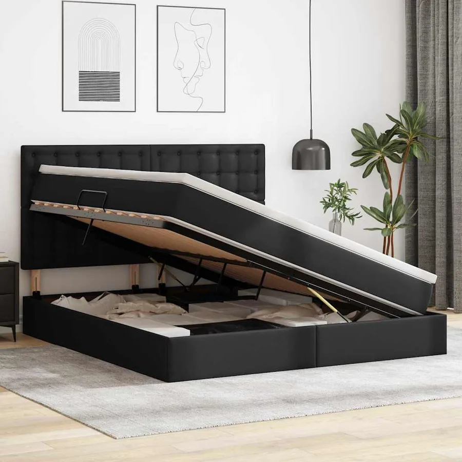Lit avec rangement et LED Noir 160 x 200 cm Simili cuir - 4