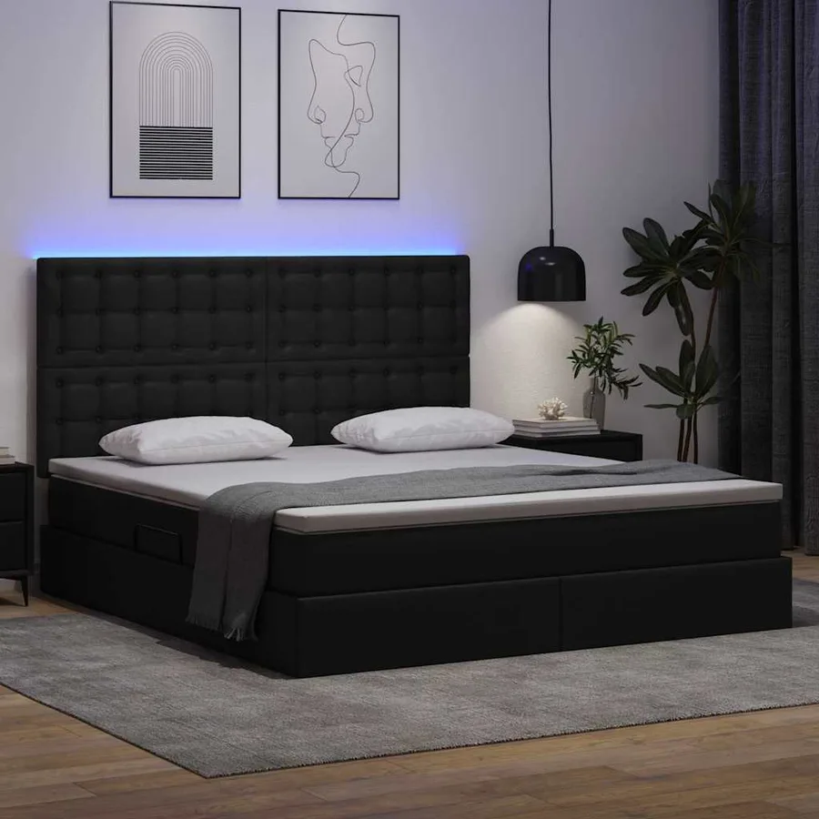 Lit avec rangement et LED Noir 160 x 200 cm Simili cuir - 5