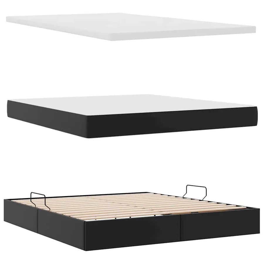 Lit avec rangement et LED Noir 160 x 200 cm Simili cuir - 9