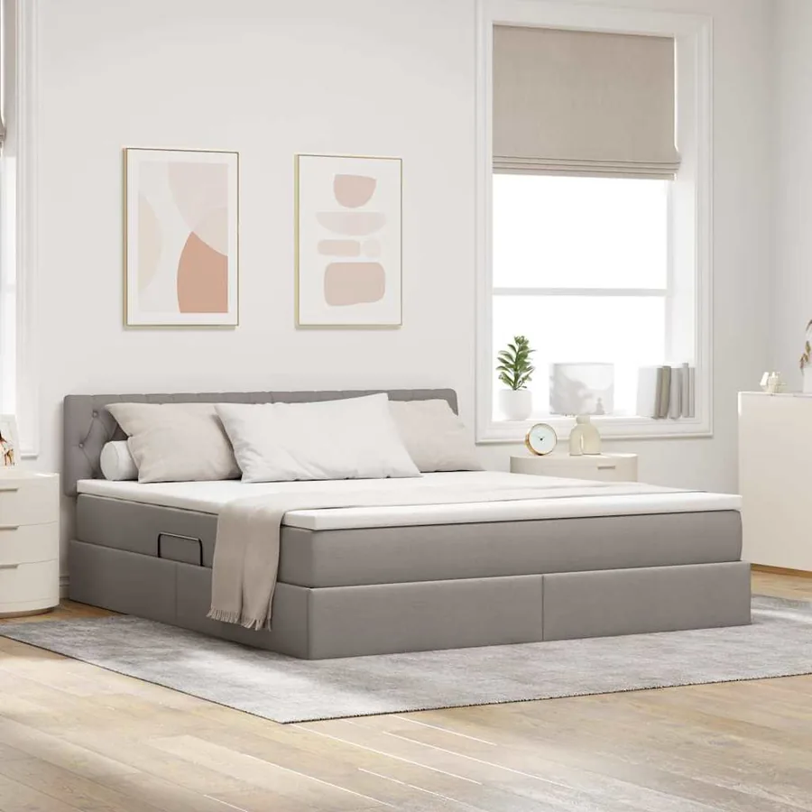 Lit avec rangement et matelas avec matelas Taupe 160 x 200 cm