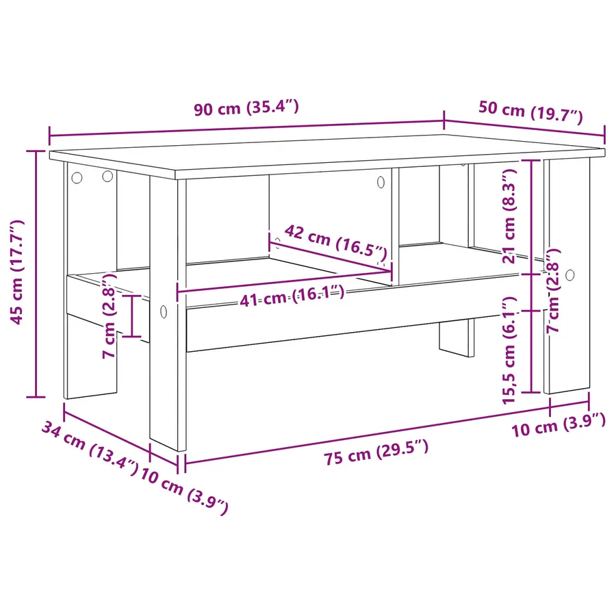 Table basse Chêne Sonoma 90 x 50 x 45 cm Bois d'ingénierie - 10
