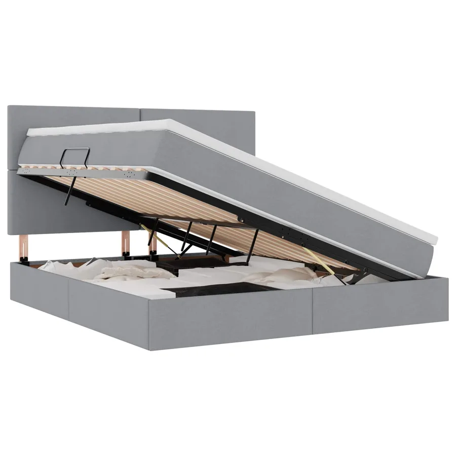 Lit de rangement LED avec matelas Gris clair 160 x 200 cm Tissu - 2