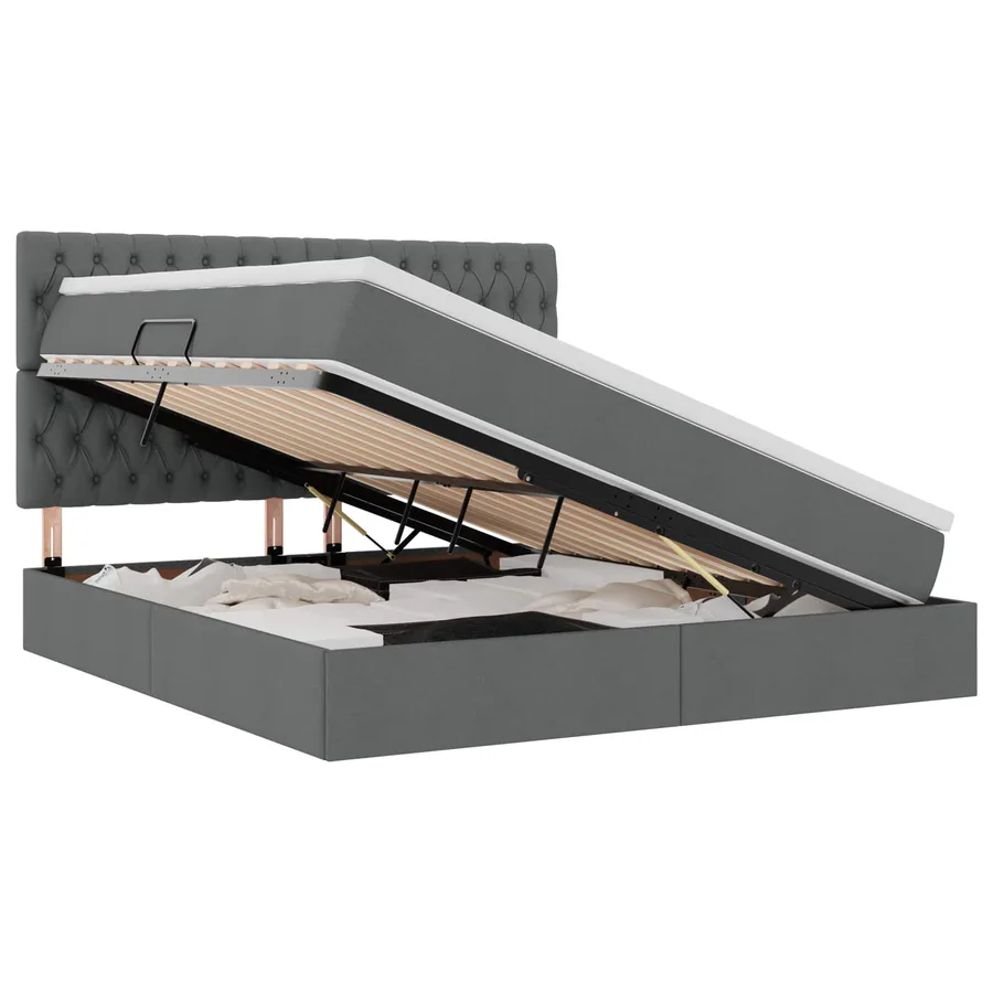 Lit de rangement LED avec matelas Gris foncé 160 x 200 cm Tissu - 2