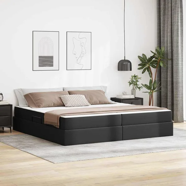 Lit avec rangement et matelas avec matelas 2 pcs Noir Cuir