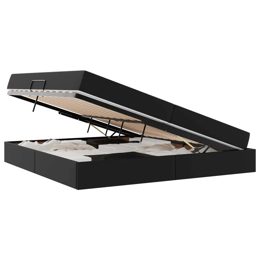 Lit avec rangement et matelas avec matelas 2 pcs Noir Cuir - 2