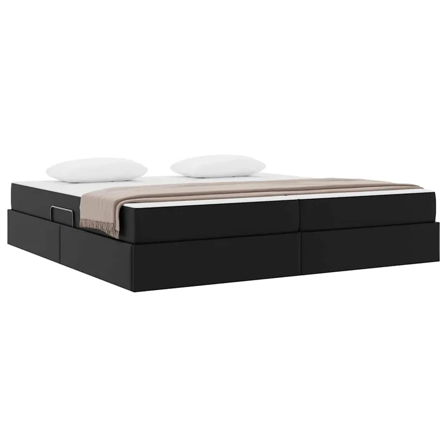 Lit avec rangement et matelas avec matelas 2 pcs Noir Cuir - 3