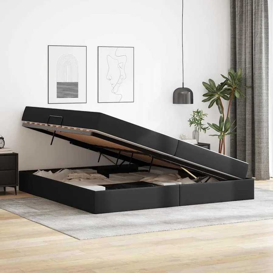 Lit avec rangement et matelas avec matelas 2 pcs Noir Cuir - 4