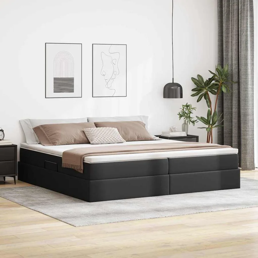 Lit avec rangement et matelas Noir 200 x 200 cm Simili cuir