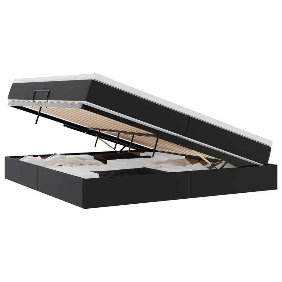 Lit avec rangement et matelas Noir 200 x 200 cm Simili cuir - 2