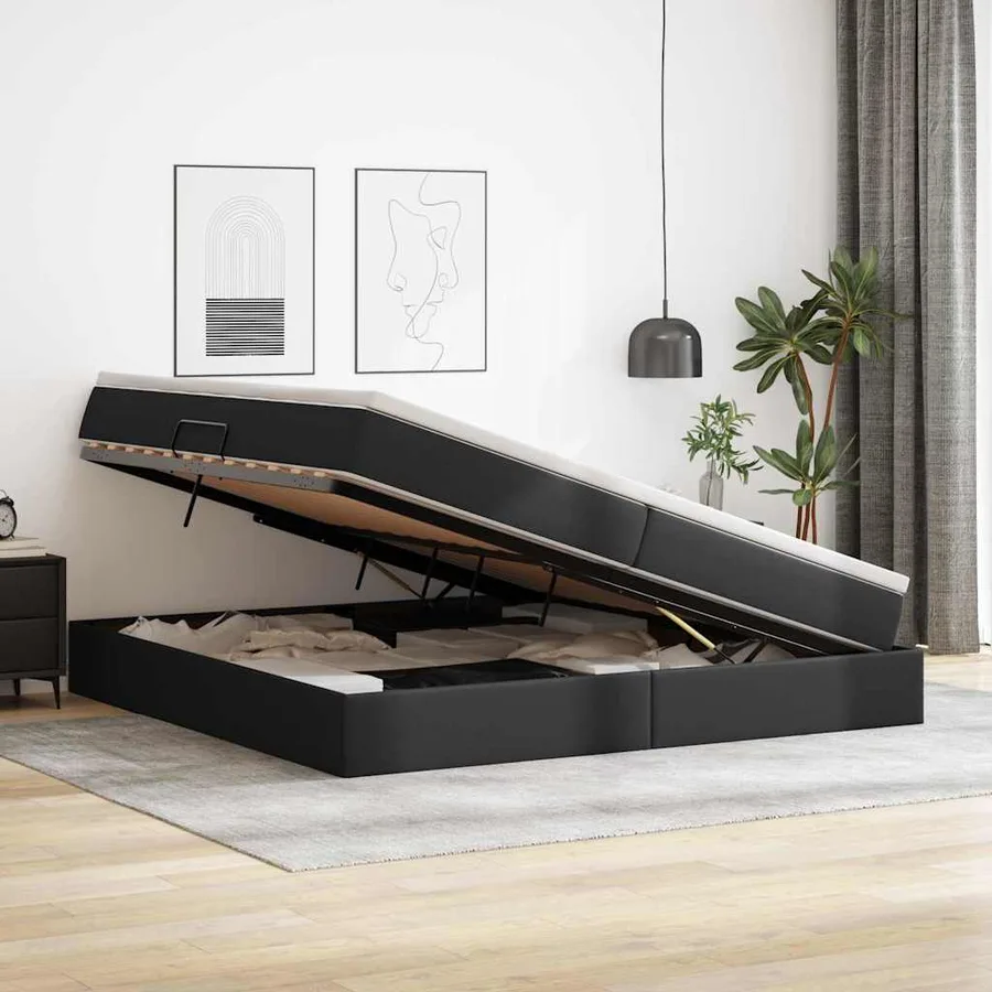 Lit avec rangement et matelas Noir 200 x 200 cm Simili cuir - 4