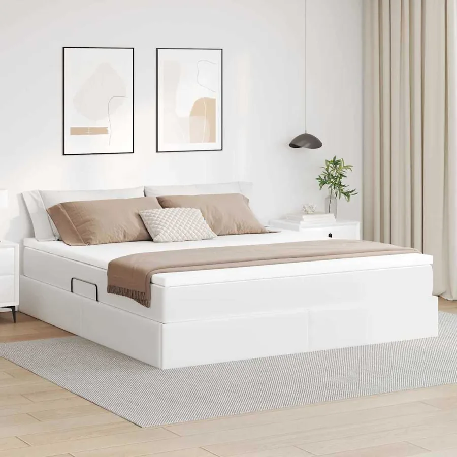 Lit avec rangement et matelas Blanc 160 x 200 cm Simili cuir