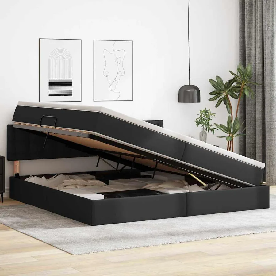Lit avec rangement et LED avec matelas Gris clair 200 x 200 cm - 4