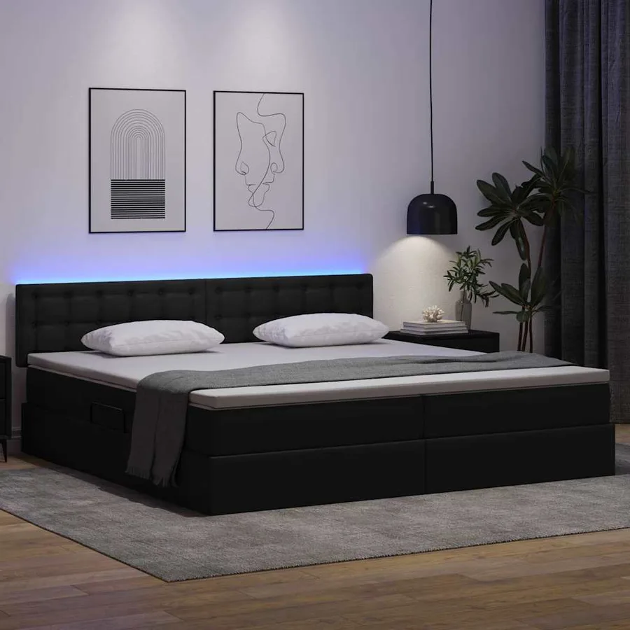 Lit avec rangement et LED avec matelas Gris clair 200 x 200 cm - 5