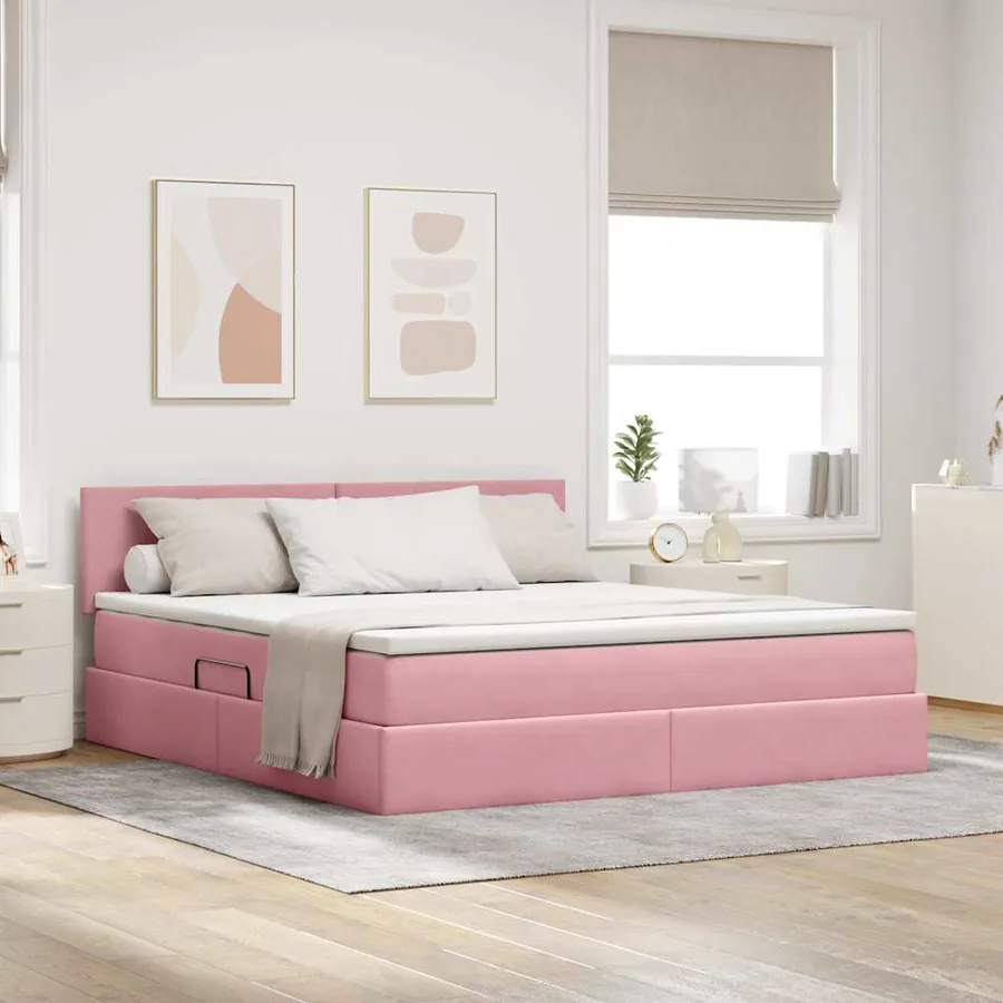 Lit de rangement LED avec matelas Rose 160 x 200 cm Velours