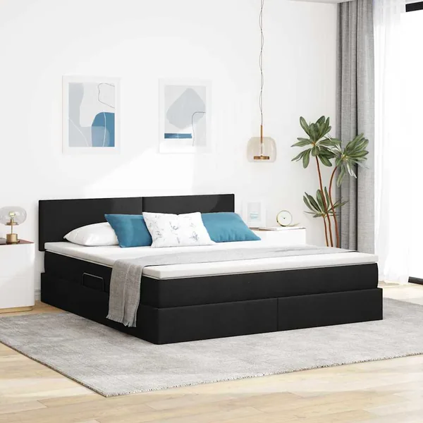 Lit avec rangement et matelas avec matelas Noir 160 x 200 cm