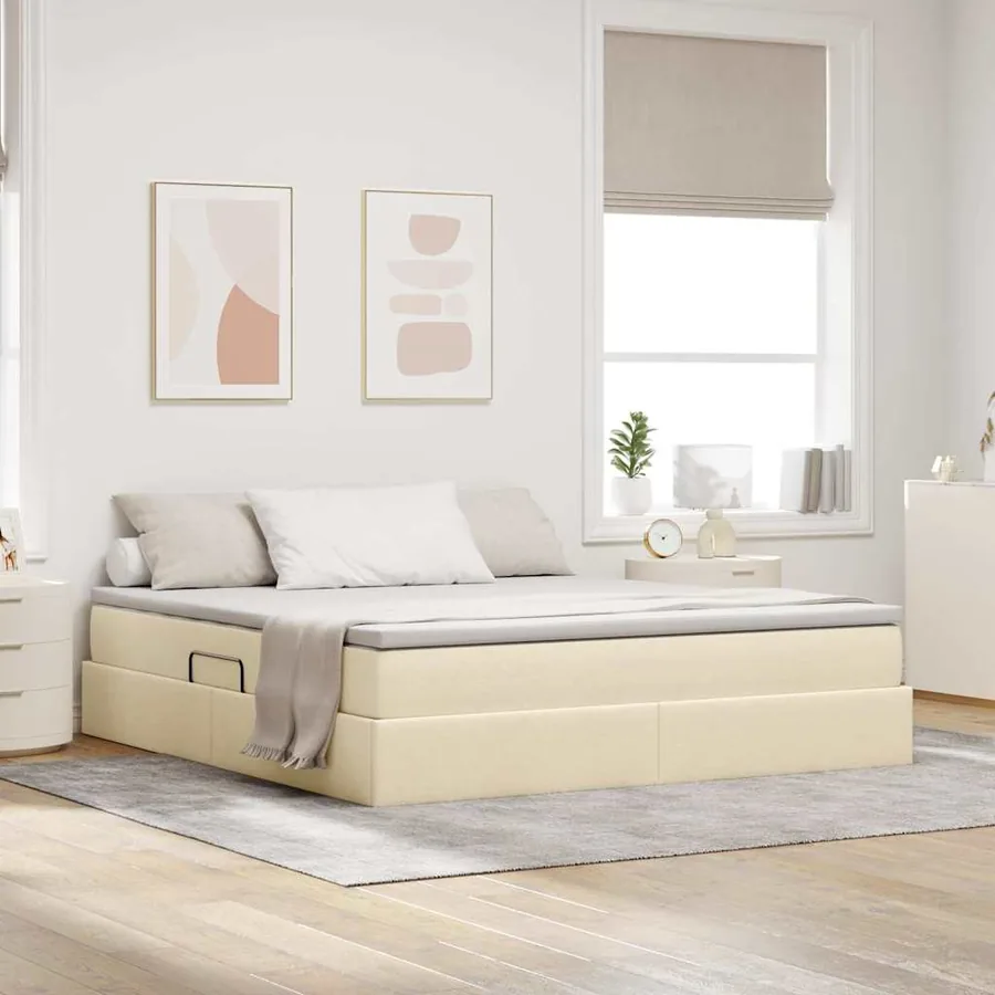 Lit avec rangement et matelas Crème 160 x 200 cm Polyester