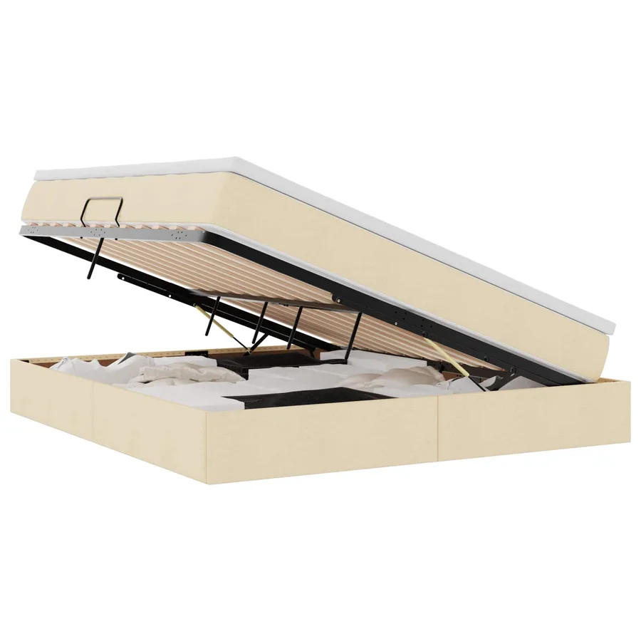 Lit avec rangement et matelas Crème 160 x 200 cm Polyester - 2
