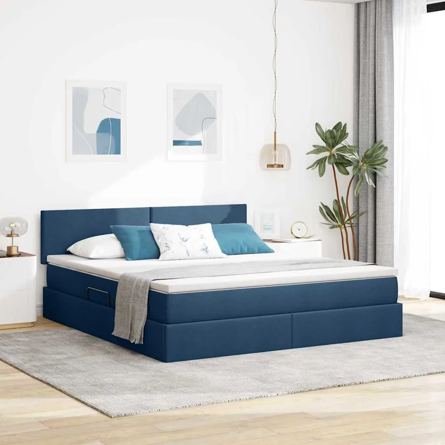 Lit avec rangement et matelas avec matelas Bleu 160 x 200 cm