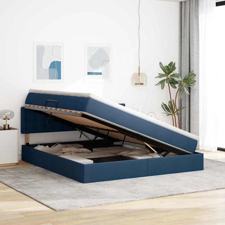 Lit avec rangement et matelas avec matelas Bleu 160 x 200 cm - 4