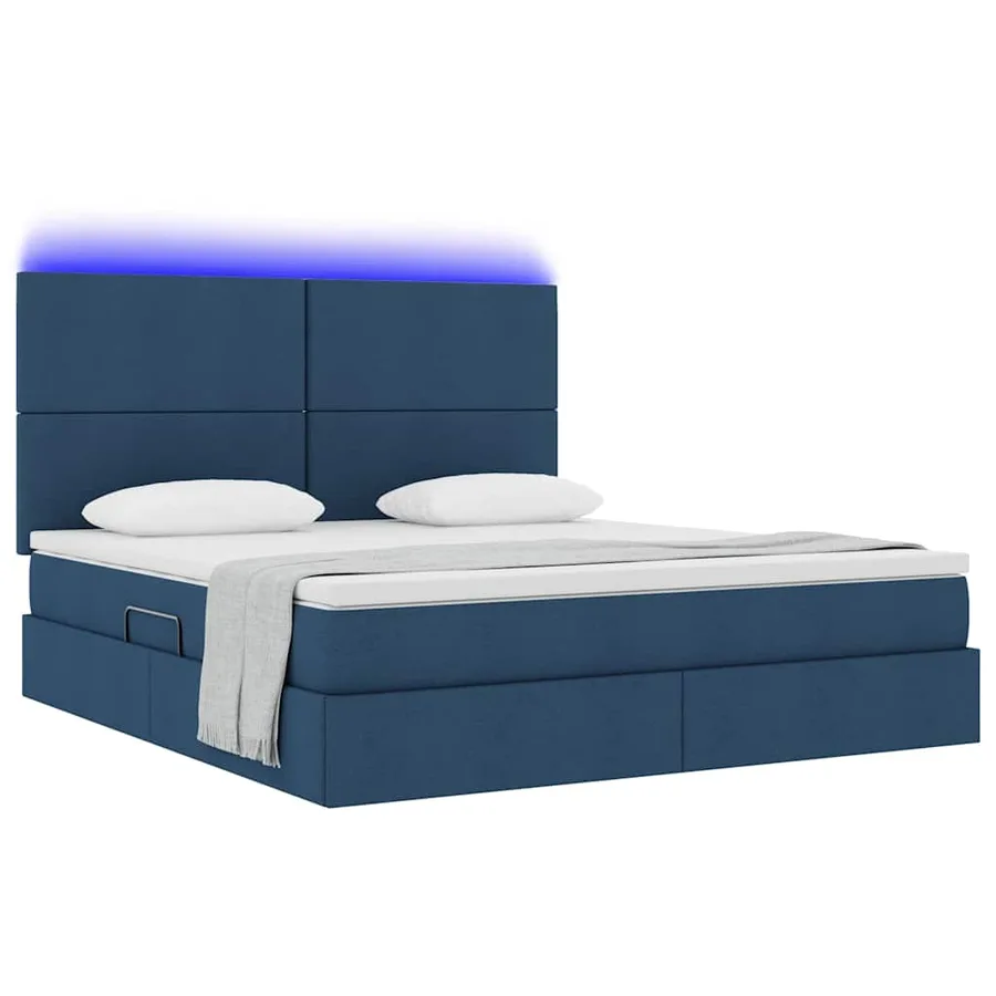 Lit de rangement LED avec matelas Bleu 160 x 200 cm Tissu - 3