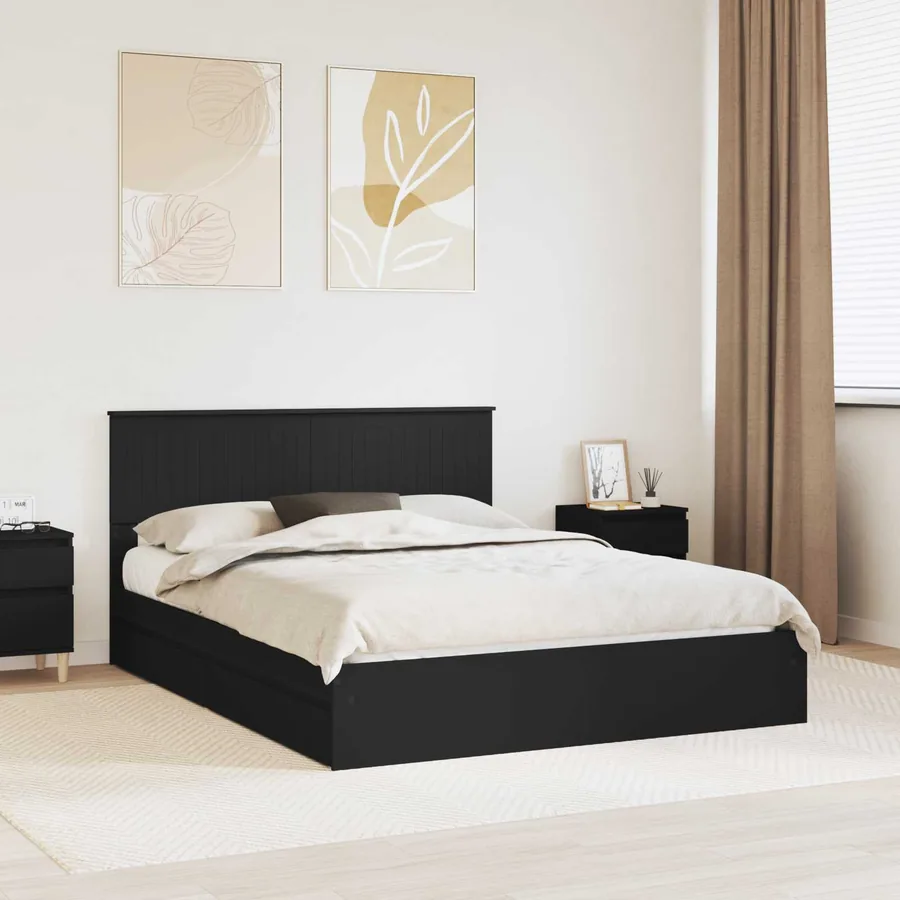 Lit de Rangement Noir 150 x 200 cm Bois d'ingénierie