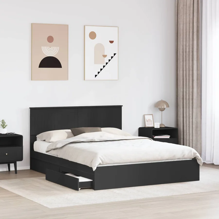 Lit de Rangement Noir 150 x 200 cm Bois d'ingénierie - 3