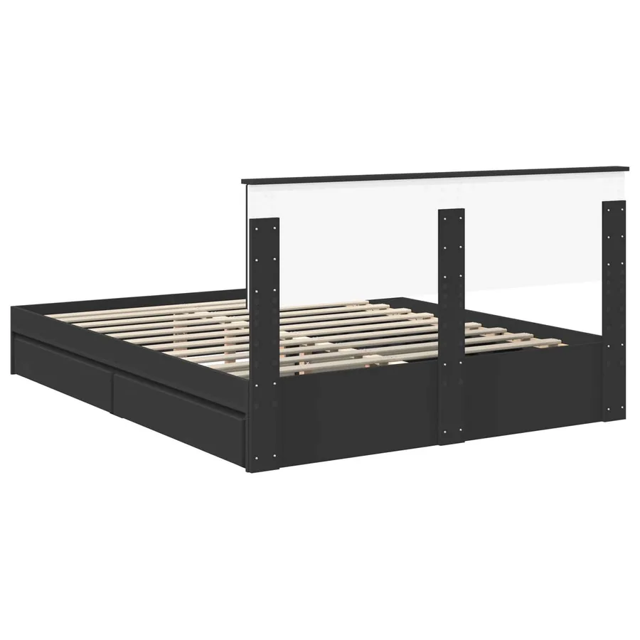 Lit de Rangement Noir 150 x 200 cm Bois d'ingénierie - 8
