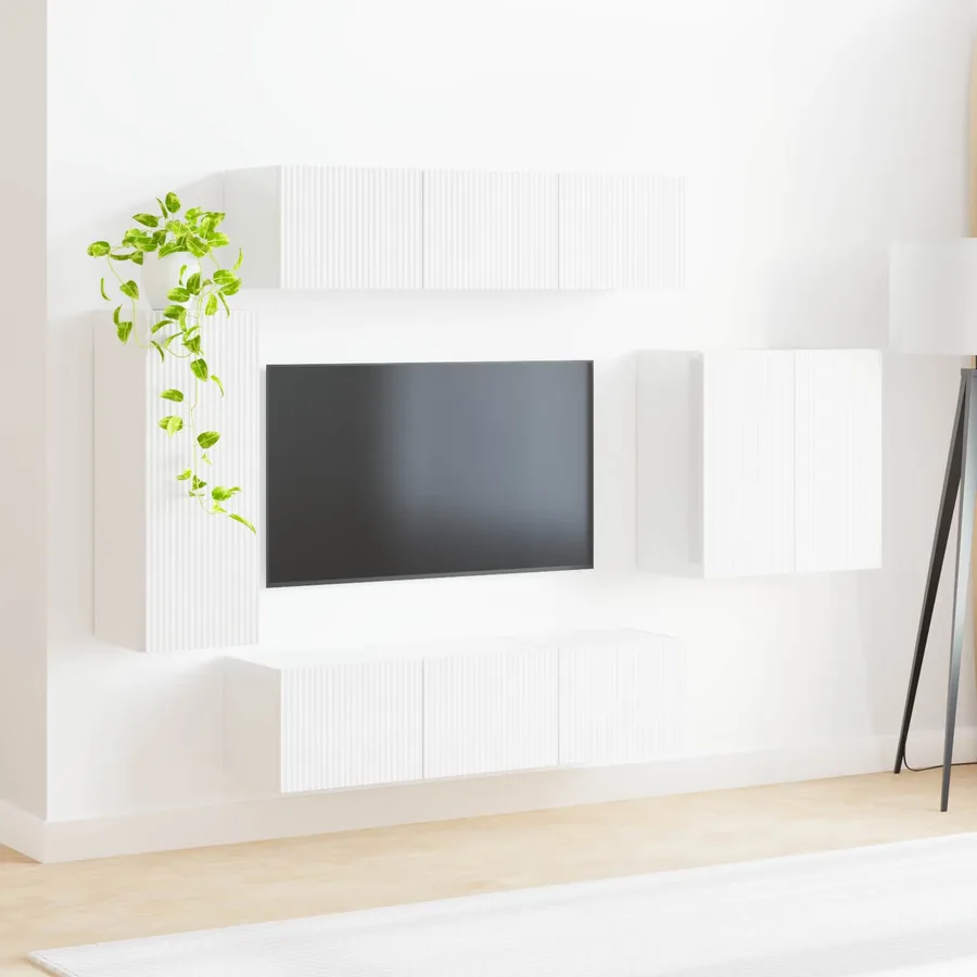 Ensemble de meuble TV mural Montage mural 6 pcs Blanc - 4