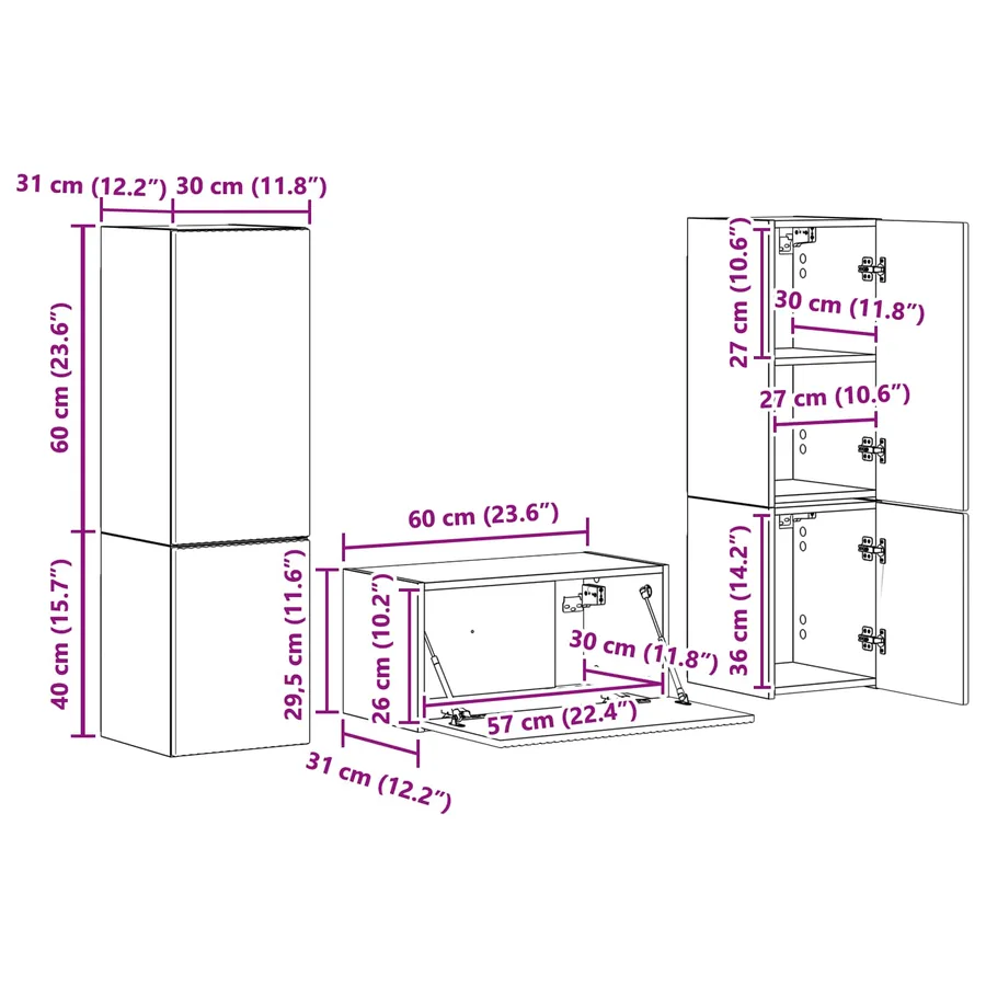 Ensemble meuble TV 5 pcs Blanc Bois d'ingénierie - 16